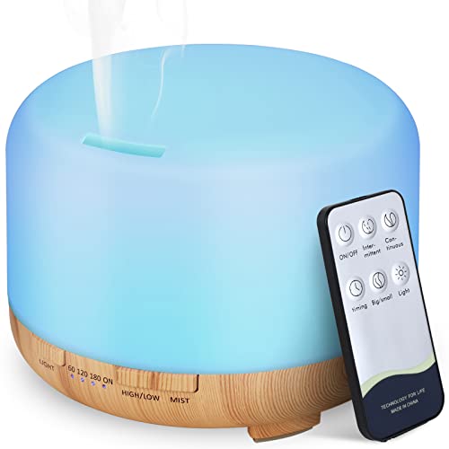 Hianjoo Aroma Diffuser Humidificador 450ml Humidificador Ultrasónico Aromaterapia Lámpara LED Colorida con Función Control Remoto para Yoga Salon SPA Vivir,Dormir, Bañarse, Hotel, Marrón