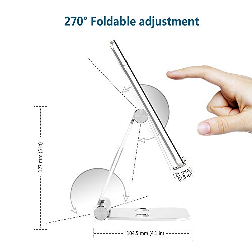 Hianjoo Soporte Móviles, Tableta Metal Soporte, 2 in 1 Portátil Plegable Holder para Teléfono Celulares, Reloj Dock, Ángulo Ajustable Base Compatible con Switch Máquina de Juegos, Plata