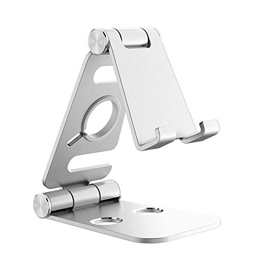 Hianjoo Soporte Móviles, Tableta Metal Soporte, 2 in 1 Portátil Plegable Holder para Teléfono Celulares, Reloj Dock, Ángulo Ajustable Base Compatible con Switch Máquina de Juegos, Plata