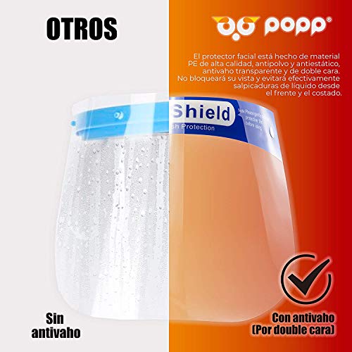 HIBRON POPP Pantalla Doble Protección Facial Transparente Antivaho Reutilizables, Pack 5pcs 10pcs 20pcs 30pcs 50pcs 100 pcs Ajustable Al Rostro Completo, Material PE-188um