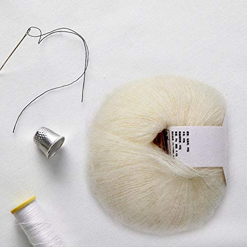 Hilados de lana para tejer Soft Mohair Knit Angora Hilados de lana largos DIY Bufanda Crochet Hilo Suministros (con un ganchillo)(blanco)