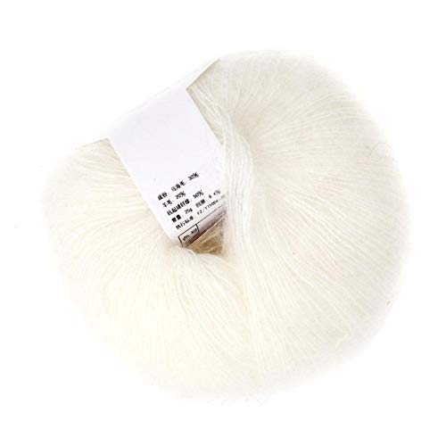 Hilados de lana para tejer Soft Mohair Knit Angora Hilados de lana largos DIY Bufanda Crochet Hilo Suministros (con un ganchillo)(blanco)