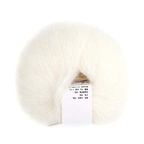 Hilados de lana para tejer Soft Mohair Knit Angora Hilados de lana largos DIY Bufanda Crochet Hilo Suministros (con un ganchillo)(blanco)