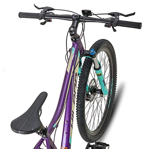 Hiland Bicicleta de montaña de 26 Pulgadas, Cuadro de Aluminio, 24 velocidades, Disco Dual con Horquilla de suspensión Lock-out para Mujeres, Color Morado…