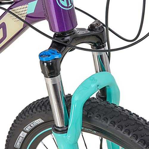 Hiland Bicicleta de montaña de 26 Pulgadas, Cuadro de Aluminio, 24 velocidades, Disco Dual con Horquilla de suspensión Lock-out para Mujeres, Color Morado…