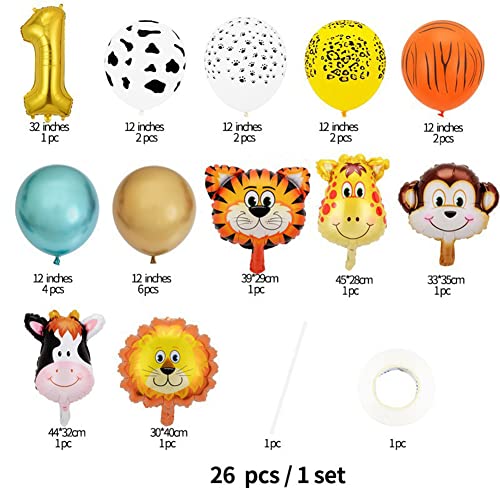 Hilloly 26 pcs Selva Fiesta de Cumpleaños Decoracion Globos de Latex y Safari Bosque Animal Globos para Niño Cumpleaños Baby Shower Carnaval decoración de Fiesta