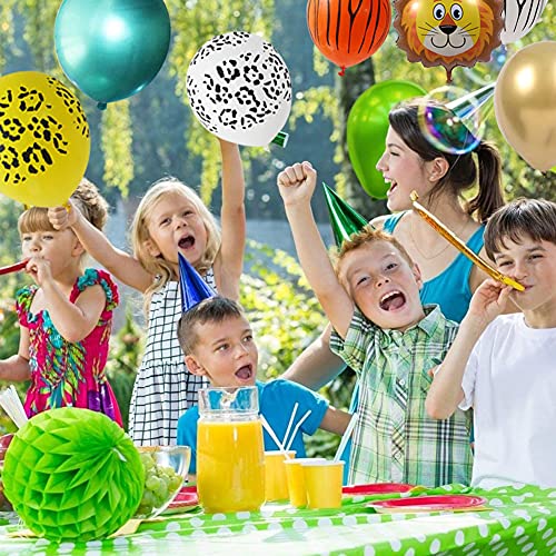 Hilloly 26 pcs Selva Fiesta de Cumpleaños Decoracion Globos de Latex y Safari Bosque Animal Globos para Niño Cumpleaños Baby Shower Carnaval decoración de Fiesta