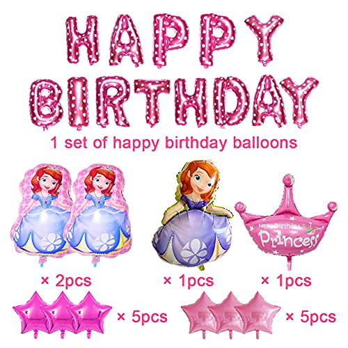 Hilloly Globos de Cumpleaños de Sofia, 27 Artículos de Cumpleaños de Sofia, Decoraciones de Cumpleaños de Princesa, Globos de Feliz Cumpleaños para Fiestas de Cumpleaños Infantiles