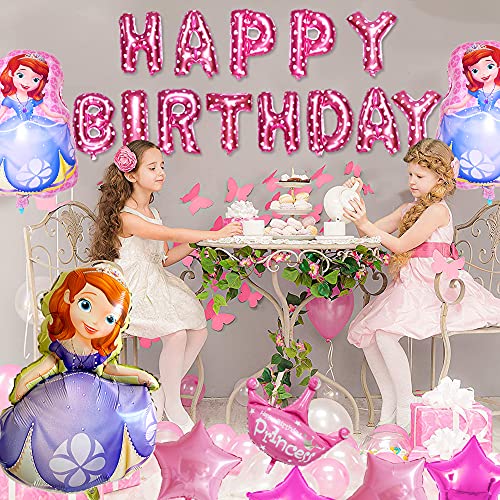 Hilloly Globos de Cumpleaños de Sofia, 27 Artículos de Cumpleaños de Sofia, Decoraciones de Cumpleaños de Princesa, Globos de Feliz Cumpleaños para Fiestas de Cumpleaños Infantiles