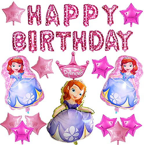 Hilloly Globos de Cumpleaños de Sofia, 27 Artículos de Cumpleaños de Sofia, Decoraciones de Cumpleaños de Princesa, Globos de Feliz Cumpleaños para Fiestas de Cumpleaños Infantiles