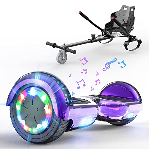 HITWAY Hoverboard de Overboard 6.5 Pulgadas y Hoverkart, Patinete Eléctrico Auto Equilibrio con Hoverkart, Scooter Eléctrico Bluetooth Asiento Kart, Self Balancing Scooter con LED, Regalo para Niños…