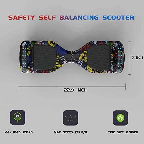 HITWAY Hoverboard de Overboard 6.5 Pulgadas y Hoverkart, Patinete Eléctrico Auto Equilibrio con Hoverkart, Scooter Eléctrico Bluetooth Asiento Kart, Self Balancing Scooter con LED, Regalo para Niños…