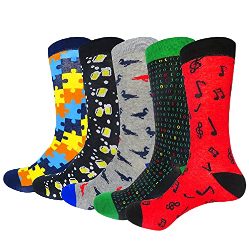 HIWEAR Vestido para hombre Colorido Diseño divertido Comodidad peinada Algodón Crew Pack de calcetines (Design-mix3)