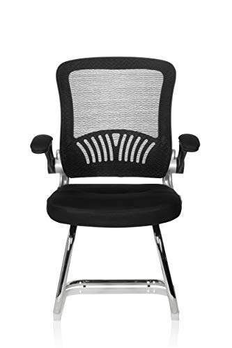 hjh OFFICE 706817 Silla visitante Flyer Pro V Tejido de Malla Negro Silla de confidente reposabrazos Plegables Soporte Lumbar