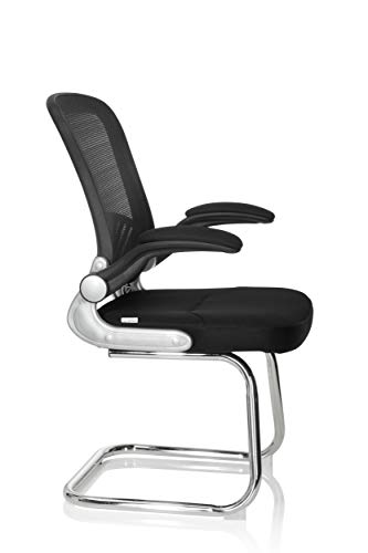 hjh OFFICE 706817 Silla visitante Flyer Pro V Tejido de Malla Negro Silla de confidente reposabrazos Plegables Soporte Lumbar