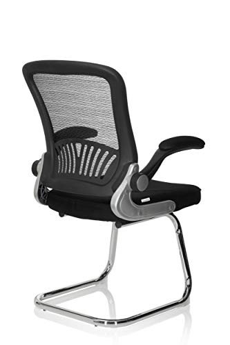 hjh OFFICE 706817 Silla visitante Flyer Pro V Tejido de Malla Negro Silla de confidente reposabrazos Plegables Soporte Lumbar