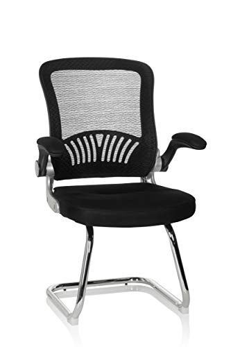 hjh OFFICE 706817 Silla visitante Flyer Pro V Tejido de Malla Negro Silla de confidente reposabrazos Plegables Soporte Lumbar