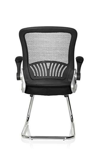hjh OFFICE 706817 Silla visitante Flyer Pro V Tejido de Malla Negro Silla de confidente reposabrazos Plegables Soporte Lumbar