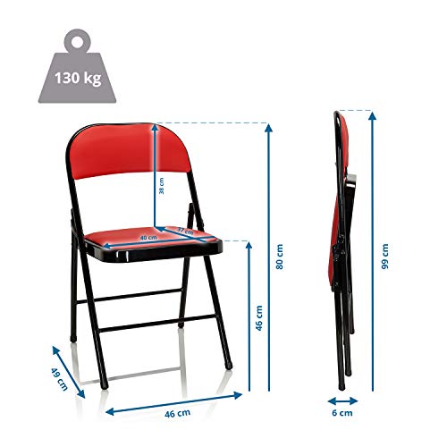 hjh Office TUDELA 803003 - Silla Plegable (Piel sint?tica, soporta hasta 130 kg, Piel sint?tica), Color Rojo