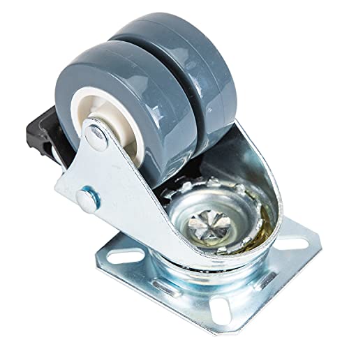 HMF 6720 - Ruedas dobles para cargas pesadas con freno, poliuretano, 4 unidades, 50 mm, hasta 400 kg, color gris