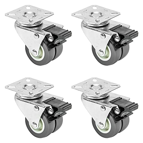 HMF 6720 - Ruedas dobles para cargas pesadas con freno, poliuretano, 4 unidades, 50 mm, hasta 400 kg, color gris