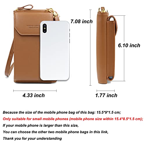 HNOOM Bolso Movil Mujer, Bolso Bandolera Móvil, Bolso Pequeño Bandolera para Damas Mujeres con Ranuras para Tarjeta de Correa (Marrón)
