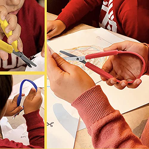 hocadon 3 Piezas Tijeras de Fácil Agarre, Tijeras de Bucle Diseño Adaptativo de Apertura Automática, Tijeras Adaptadas para Necesidades Especiales, Adolescentes y Adultos, 3 Colores