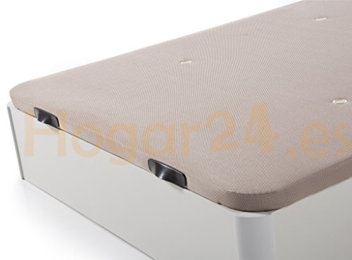 Hogar 24 Canapé Abatible Madera Gran Capacidad con Tapa 3D y Válvulas de Transpiración, con Esquineras en Madera Maciza, Color Blanco, 150X200cm