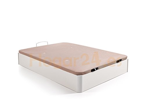 Hogar 24 Canapé Abatible Madera Gran Capacidad con Tapa 3D y Válvulas de Transpiración, con Esquineras en Madera Maciza, Color Blanco, 150X200cm