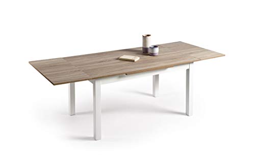 HOGAR24- Mesa Multiusos Comedor Cocina Dimensiones 120 cm x 80 cm Extensible Libro a 190 cm x 80 cm Color Roble Cambrian y Blanco