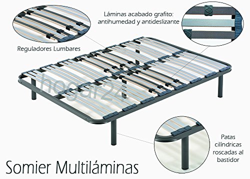 HOGAR24 Somier Multiláminas con reguladores lumbares-150x200cm-PATAS 26CM (5 Patas Incluidas)