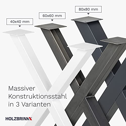 HOLZBRINK 1x Pata de Mesa en Forma de X Perfiles de Acero 60x60 mm, Tamaño 60x72 cm, Negro Intenso, HLT-03-G-CC-9005