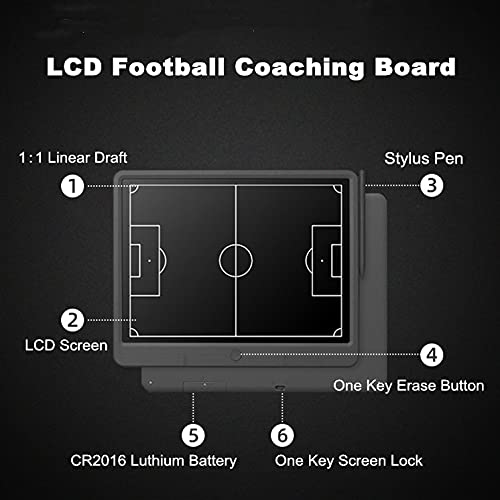 Holzsammlung Tablero de Entrenamiento de Fútbol Electrónico de 15 Pulgadas, Tablero de Entrenador, Tablero de Táctica Portátil Ultraligero Tablero Táctico de Entrenador LCD Eléctrico Electrónico