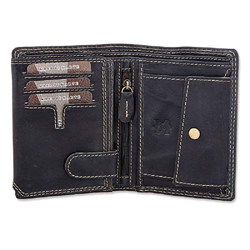 Hombre Cartera Monedero Piel Auténtica Auto lkv Negro