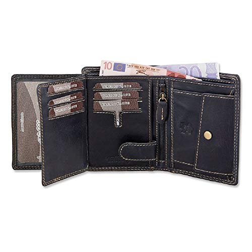 Hombre Cartera Monedero Piel Auténtica Auto lkv Negro