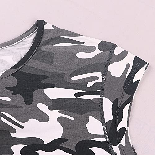 Hombres Atlético Playeras Camisetas Corto Manga Músculo Cortar para Culturismo Rutina de Ejercicio Formación Aptitud Tops Cuello Algodón Negro Camo S