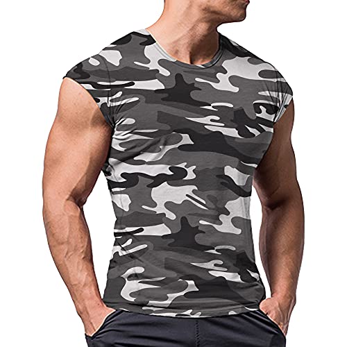 Hombres Atlético Playeras Camisetas Corto Manga Músculo Cortar para Culturismo Rutina de Ejercicio Formación Aptitud Tops Cuello Algodón Negro Camo S