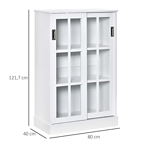 HOMCOM Armario de Libros Vitrina con 2 Puertas Correderas Estantes de Almacenaje y Balda Ajustable Mueble Organizador para Oficina Salón Estudio 80x40x121,7 cm Blanco