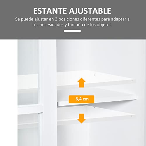 HOMCOM Armario de Libros Vitrina con 2 Puertas Correderas Estantes de Almacenaje y Balda Ajustable Mueble Organizador para Oficina Salón Estudio 80x40x121,7 cm Blanco