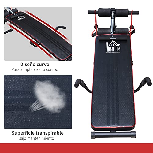 HOMCOM Banco de Abdominales Altura Ajustable Banco de Musculación Multifuncional para Fitness Entrenamiento de Espalda Abdominal Piernas Carga 120kg con 2 Cuerdas y 1 Tirador de Resorte