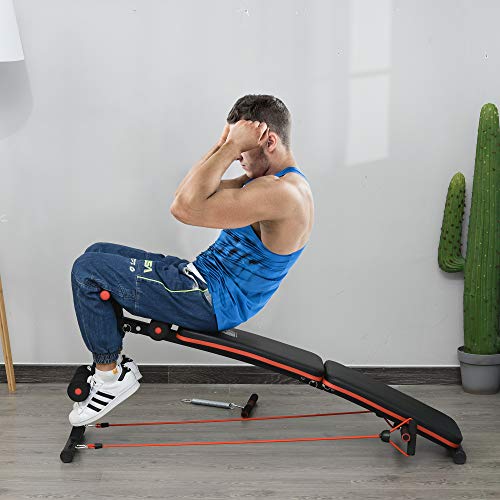 HOMCOM Banco de Sentadillas Banco Abdominales Plegable Ajustable en Altura con Soporte Poplíteo Regulable Ideal Hogar y Gimnasio 137x51x50-66 cm Negro