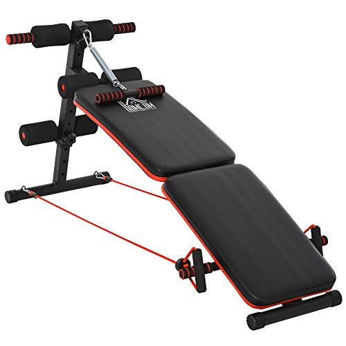 HOMCOM Banco de Sentadillas Banco Abdominales Plegable Ajustable en Altura con Soporte Poplíteo Regulable Ideal Hogar y Gimnasio 137x51x50-66 cm Negro