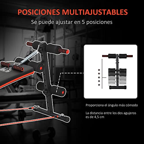 HOMCOM Banco de Sentadillas Banco Abdominales Plegable Ajustable en Altura con Soporte Poplíteo Regulable Ideal Hogar y Gimnasio 137x51x50-66 cm Negro