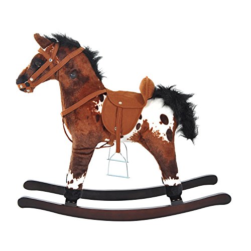 HOMCOM Caballito Balancín de Peluche con Silla y Sonido Juguete para Niños +36 Meses Juguete de Mecedora 71x28x60cm