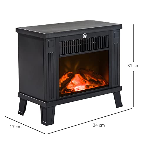 HOMCOM Chimenea Eléctrica Calefactor Tipo Estufa de Pie con Efecto de Leña Ardiendo 600W/1200W 34x17x31cm Metal Negro
