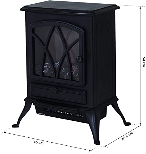 HOMCOM Chimenea Eléctrica Móvil Tipo Estufa de Pie con Efecto de Leña Ardiendo Calefactor 1000W/2000W 45x28,5x54cm Color Negro