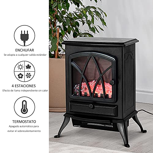 HOMCOM Chimenea Eléctrica Móvil Tipo Estufa de Pie con Efecto de Leña Ardiendo Calefactor 1000W/2000W 45x28,5x54cm Color Negro