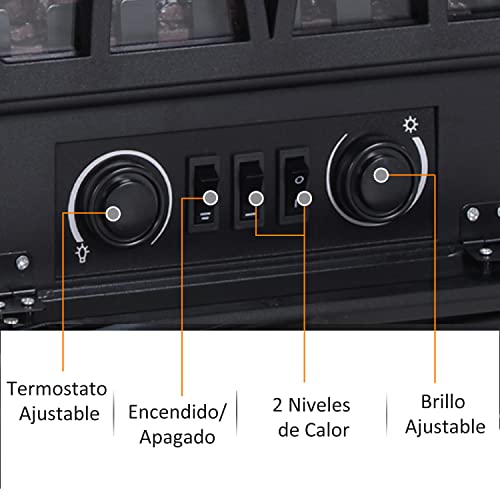 HOMCOM Chimenea Eléctrica Móvil Tipo Estufa de Pie con Efecto de Leña Ardiendo Calefactor 1000W/2000W 45x28,5x54cm Color Negro