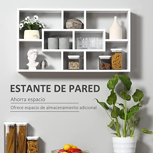 HOMCOM Estante de Pared Decorativo Juego de 8 Estantes Estantería para Libro CDs Baldas Flotantes Cubos Modernos 85x14.5x47.5cm Carga 20kg Madera