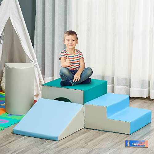 HOMCOM Juego de 4 Bloques de Espuma para Niños de 1-3 Años Figuras de Construcción Juguete para Aprendizaje Infantil Tapizado en PU 150x50x39 cm Multicolor